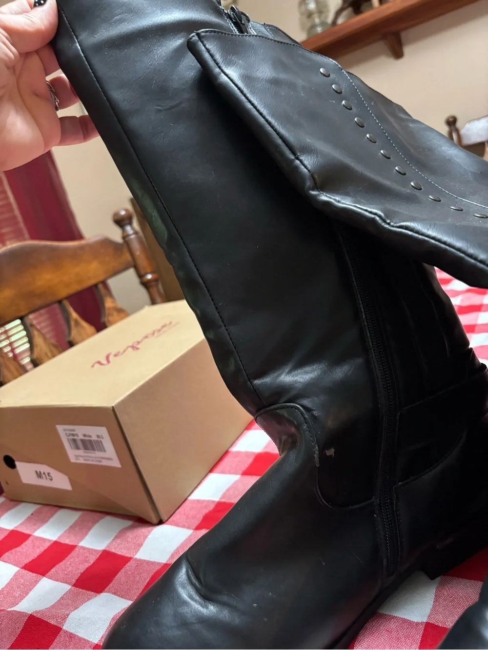 Avenue Black calf high Studded riding Boots